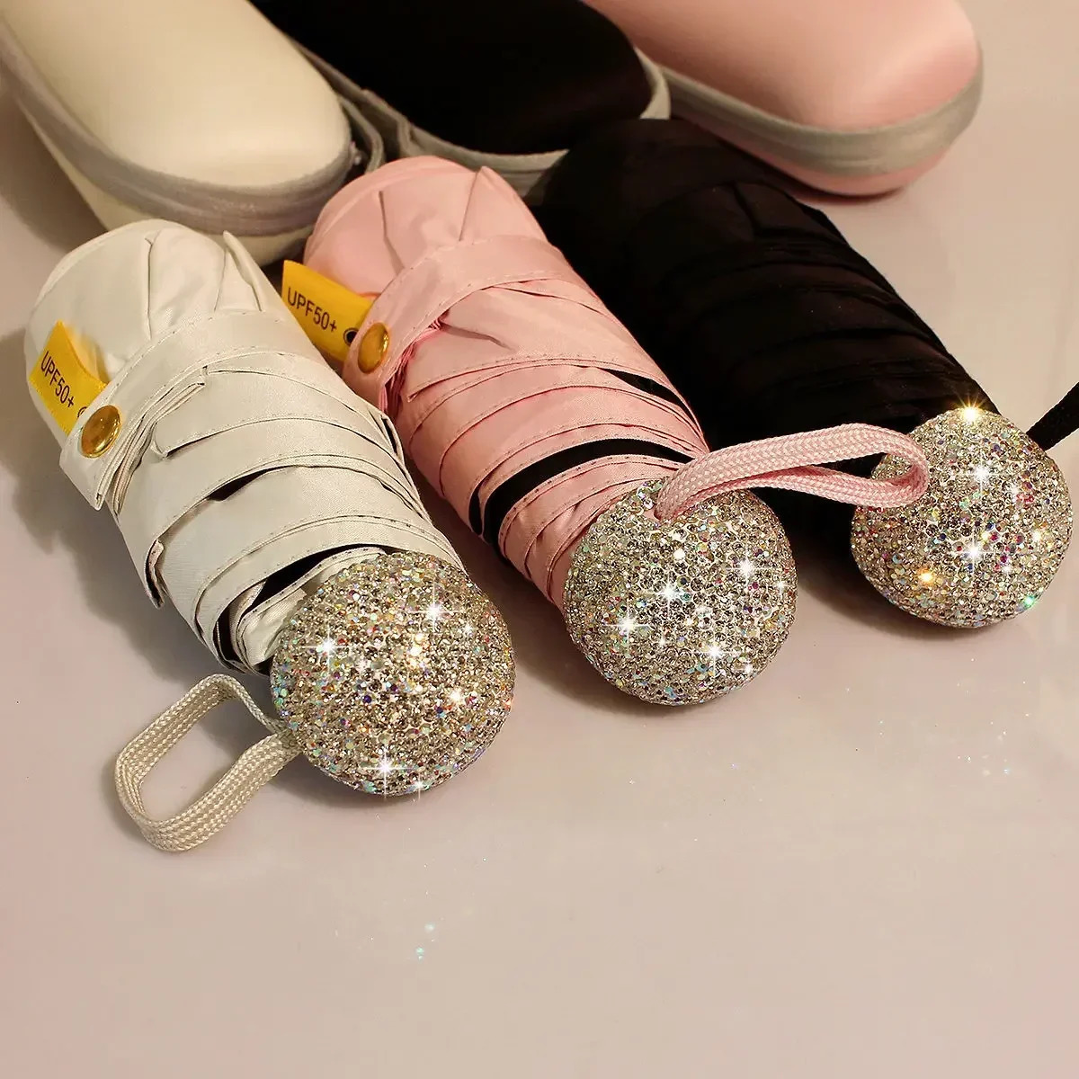 y Rhinestone Capsule Umbrella Anti UV Sunscreen Folding Portable Travel Girls Sunshine Bling Rain Gear 241115
