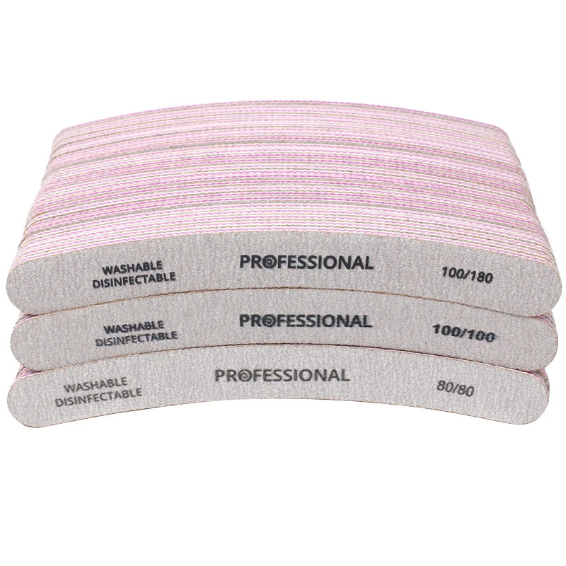 50Pcs Professional Nail File Curved Banana Nail Buffer Polish Sandpaper 80/80 100/100 100/180 Buffing Unha Limas Para Manicure 241115