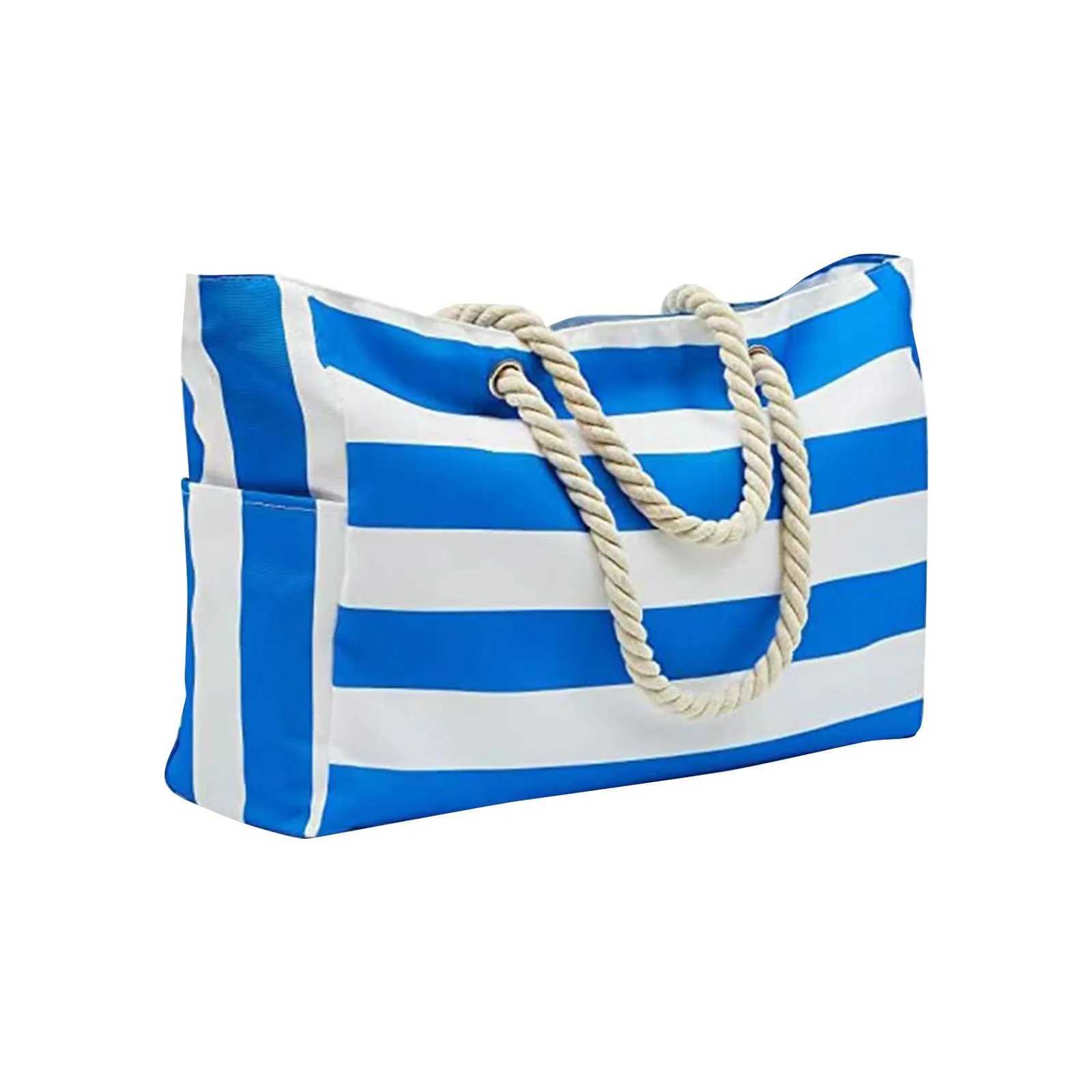 2025S Designer Striped Zipper Double Outer Canvas Polyester Beach Bag For Outdoor Travel Seaside Vacation Large Capacity WomenS Handba241116 Shoulder 