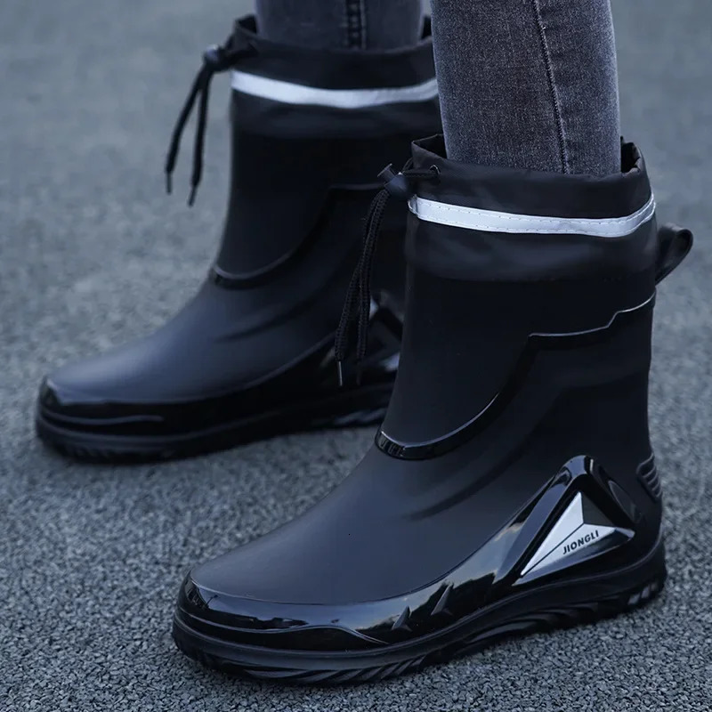 Waterproof Mens Rain Shoes Outdoor Nonslip Work Shoes Fleece Lined Cotton Warm Rain Boots Kitchen Footwear Male 241115