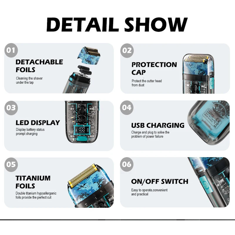VGR Wet Dry Washable Electric Shaver For Men Beard Electric Razor Bald Head Shaving Machine Rechargeable LED Display 241115