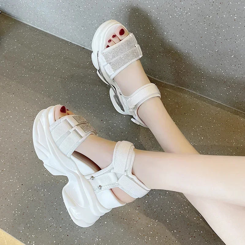Summer High Platform Women Sandals Buckle 10CM Wedges Bling Shoes Fashion Outside Chunky Sandals Beach Casual Slides Woman 240415