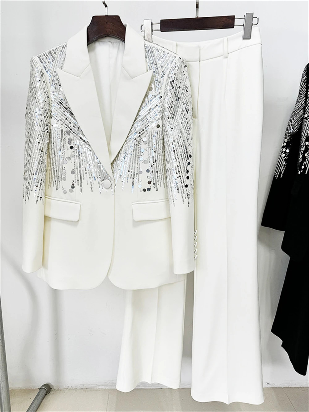 Celebrity sequin set womens single button long sleeved fashionable evening dress jacket 241115