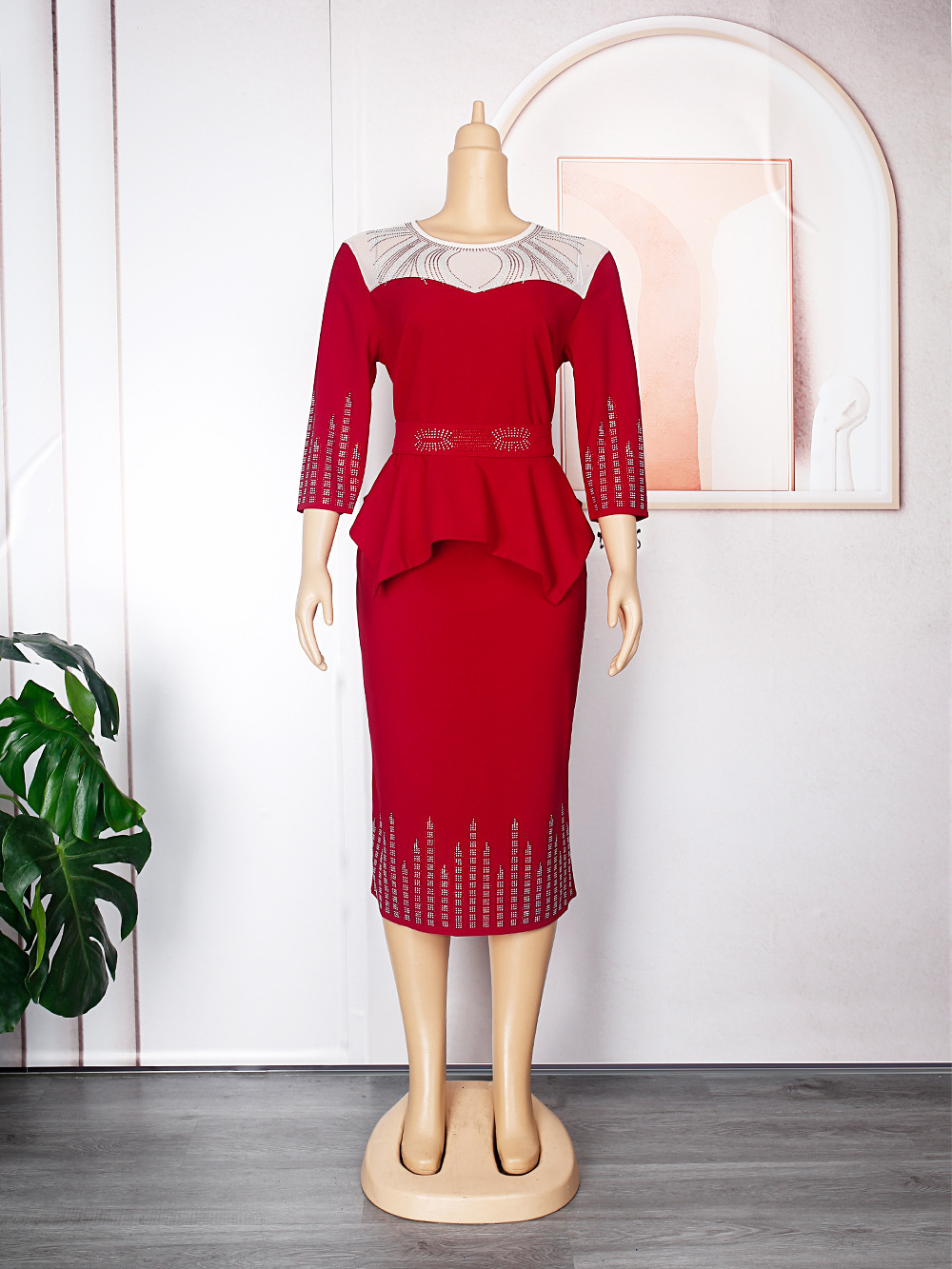 Fashion Womens Large Heavy Duty Diamond Daily OL Solid Color Dress 241116