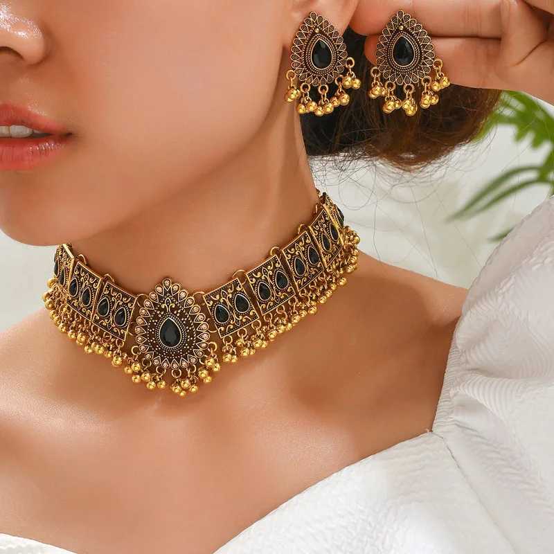 KMVEXO Retro Dubai Indian Tassel Bead Pendant Jewelry Set Used for Colorful Crystal Necklace Earrings African Jewelry Set X241116