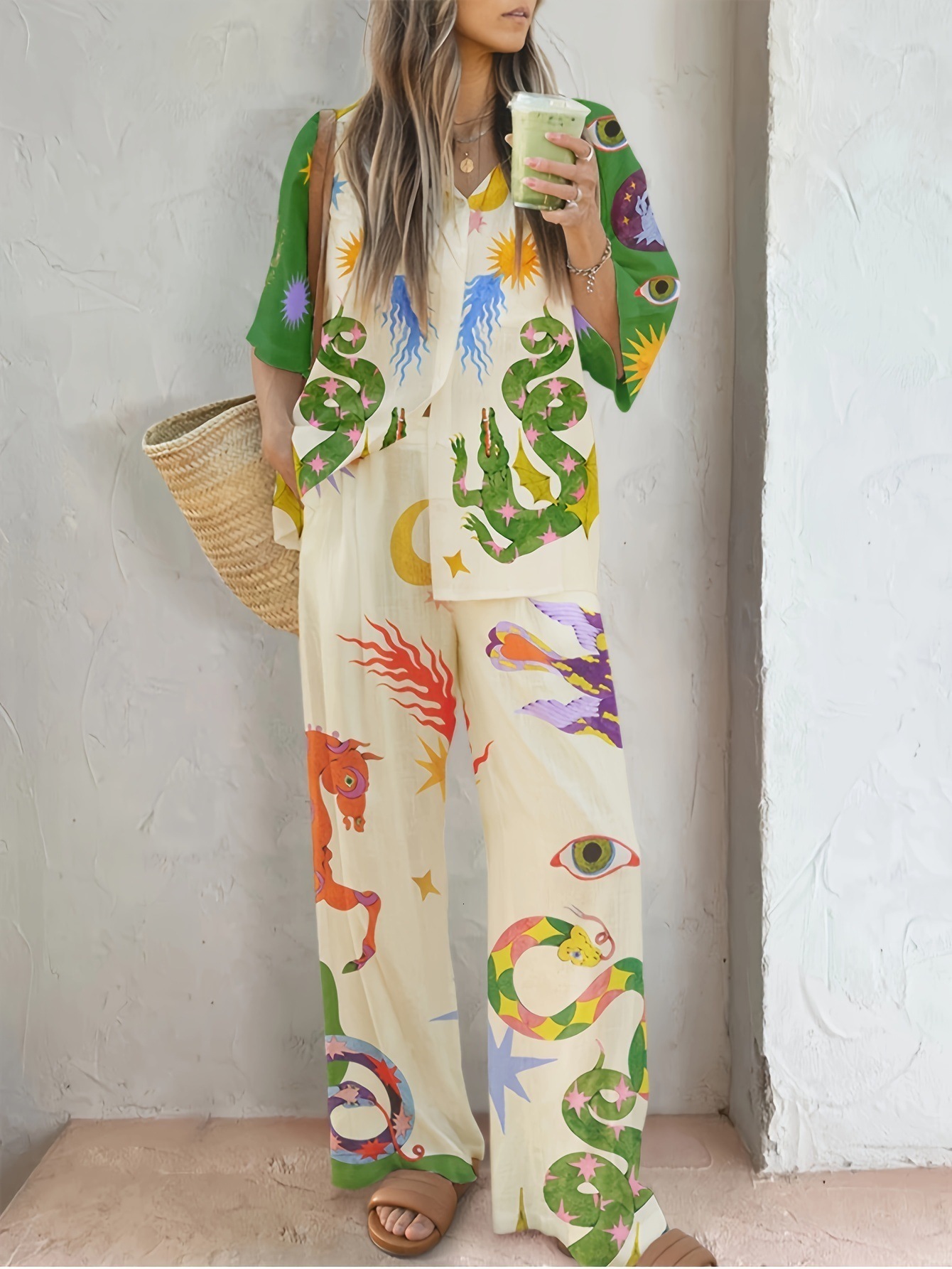 Summer Womens Fashion Street Trend Print Casual Large Size Set 240416