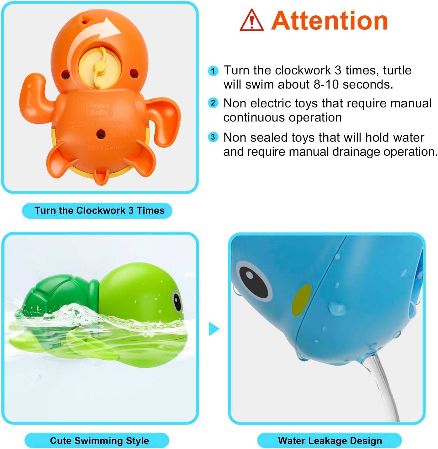 Toys, Cute Swimming Turtle Baby Bath Toys for Toddler 1-3