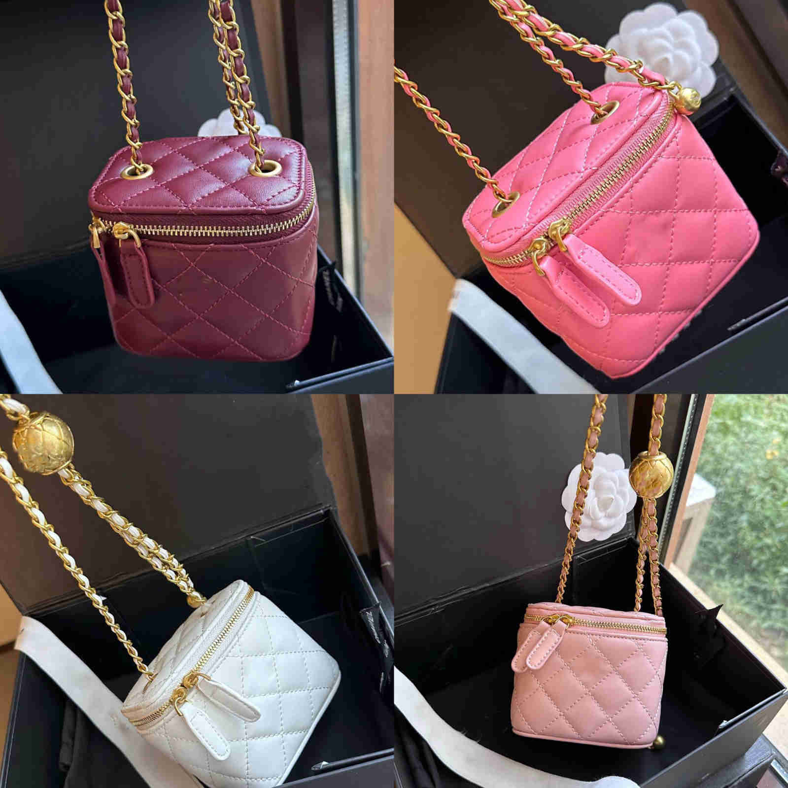 Cases Designer bag Golden Ball Mini Women Cosmetic Bag Adjustable Shoulder Crossbody bag Chain Leather Quilted Luxury Handbag Coin Purse Shopping Makeup bag 11CM