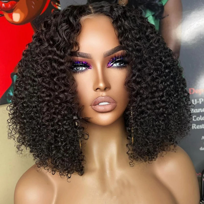 Short afro Kinky Curly Silk Base Full Lace Wigs For Women Glueless Brazilian Curly Human Hair Wigs 4x4 Silk Top