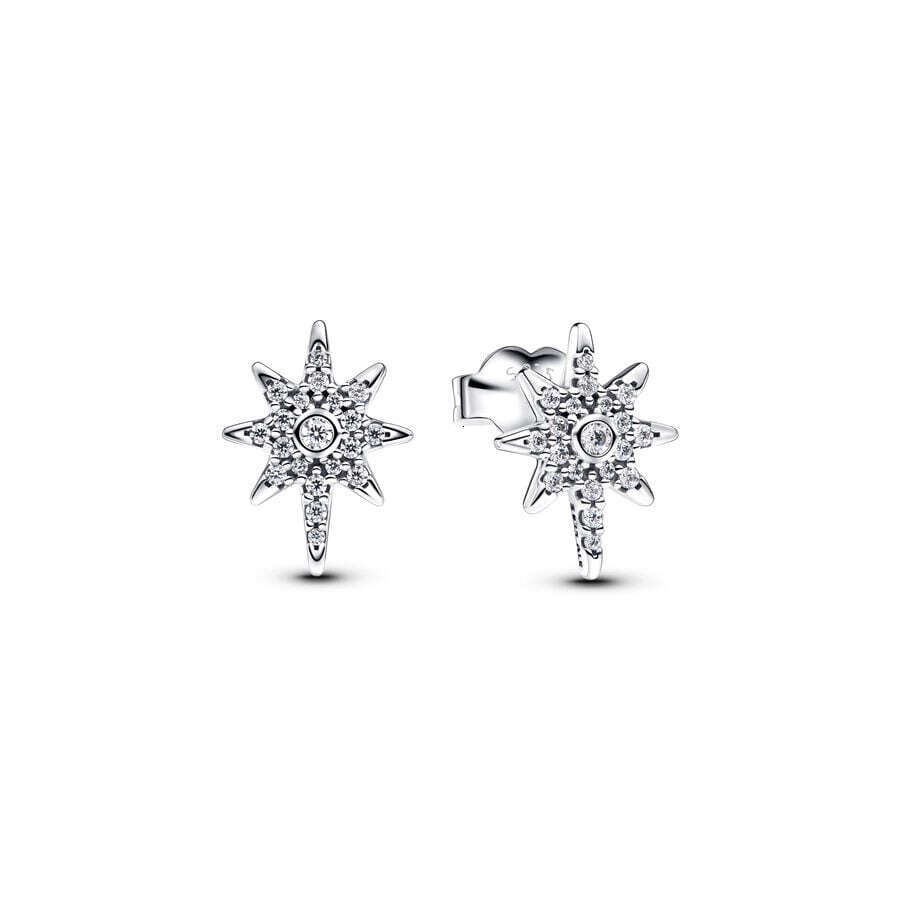 2024 NEW 925 Sterling Silver Sparking Pink Bow North Star Blue Stud Earrings For women Dangle Hoop Drop Earring Christmas Gifts