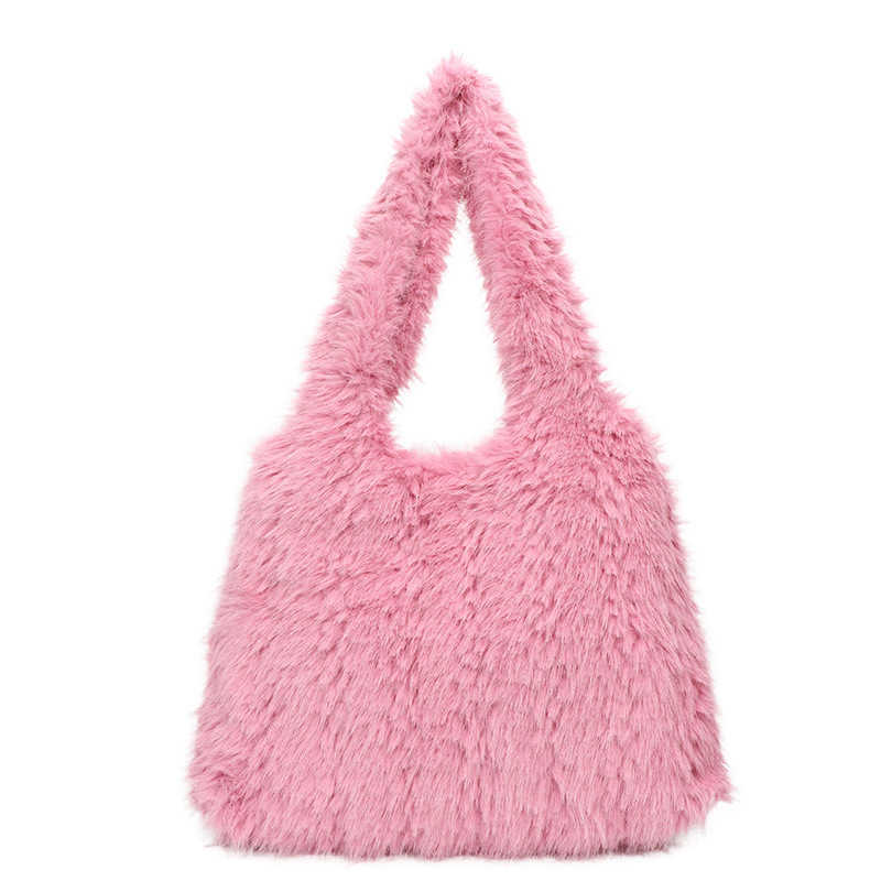 Korean Version Plush Shoulder Bag Autumn Winter Large Capacity Shopping Bags Texture Handbag Casual Tote Bag Versatile Commuting Fringe Bag 241104