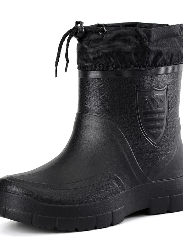 Winter Windproof Cotton Rain Boots Men Warm Light Ankle Rainboots Fashion Black Slip on Rain Shoes Men Waterproof Work Boot 241115