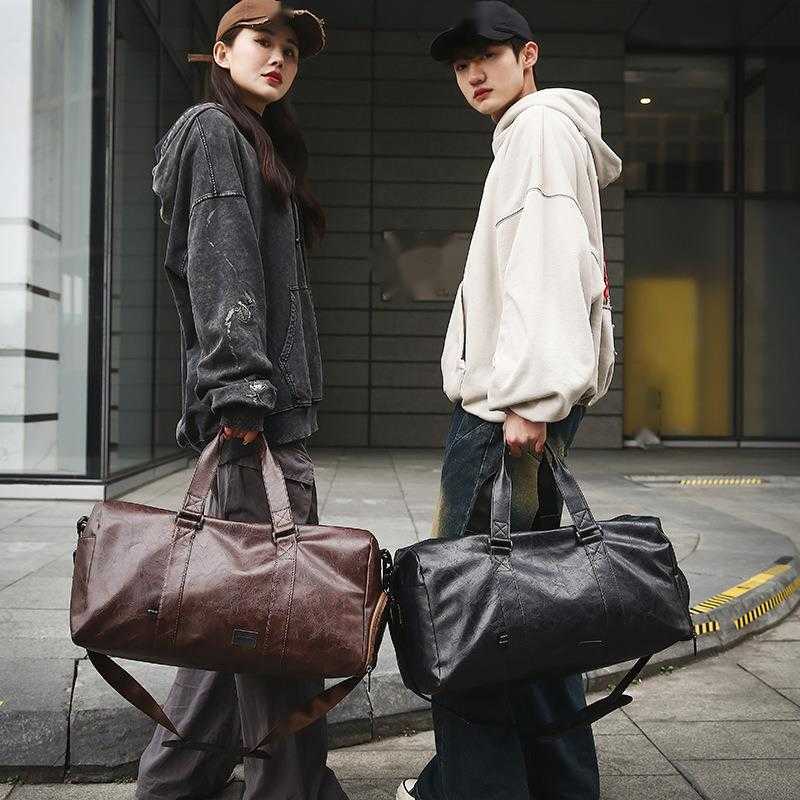 Korean Leather Mens Crossbody Fitness Bag Large Capacity Business Travel Luggage Bag Short Distance Travel Bag Womens Bag