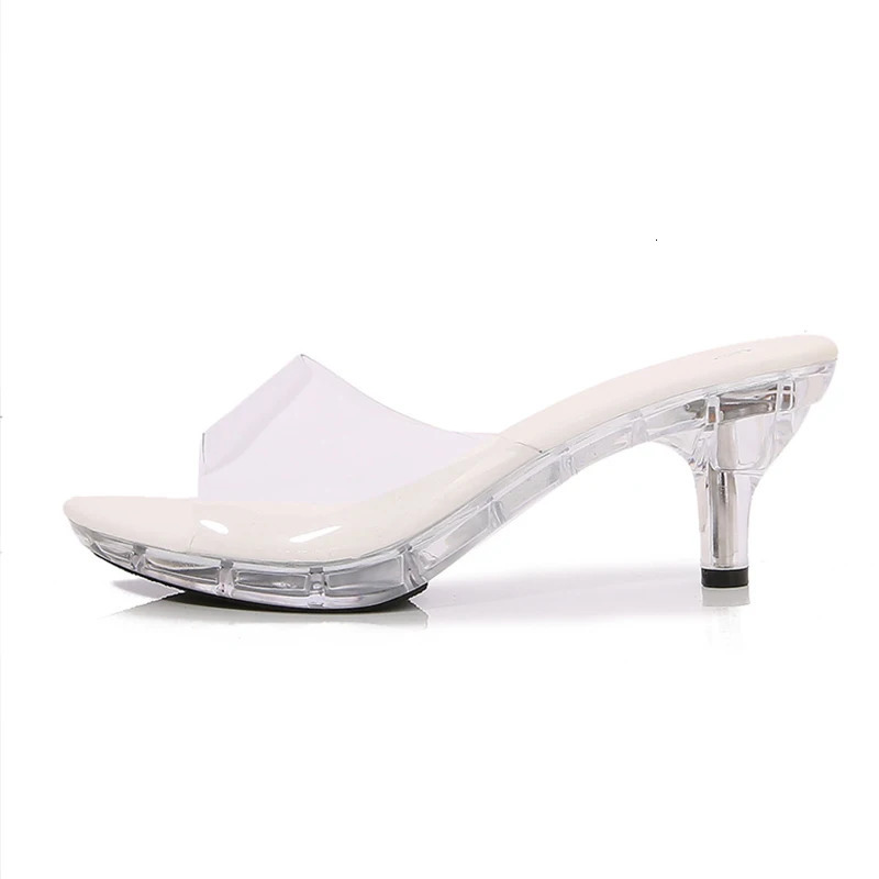 6CM Womens Kitten Heels LED Light Sandals Nightclub Slim Heel Transparent Crystal Car Model Shining High Clear Beach Slippers 241115