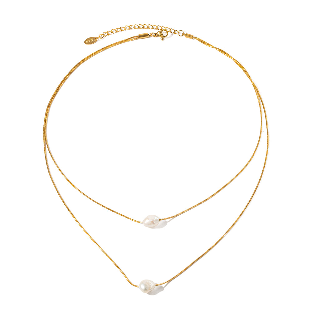 New Pearl Necklace for Women Plated 18k Gold Stainless Steel Inlaid with Freshwater Pearl Double Layer Non Fading Banquet Party Gift Jewelry