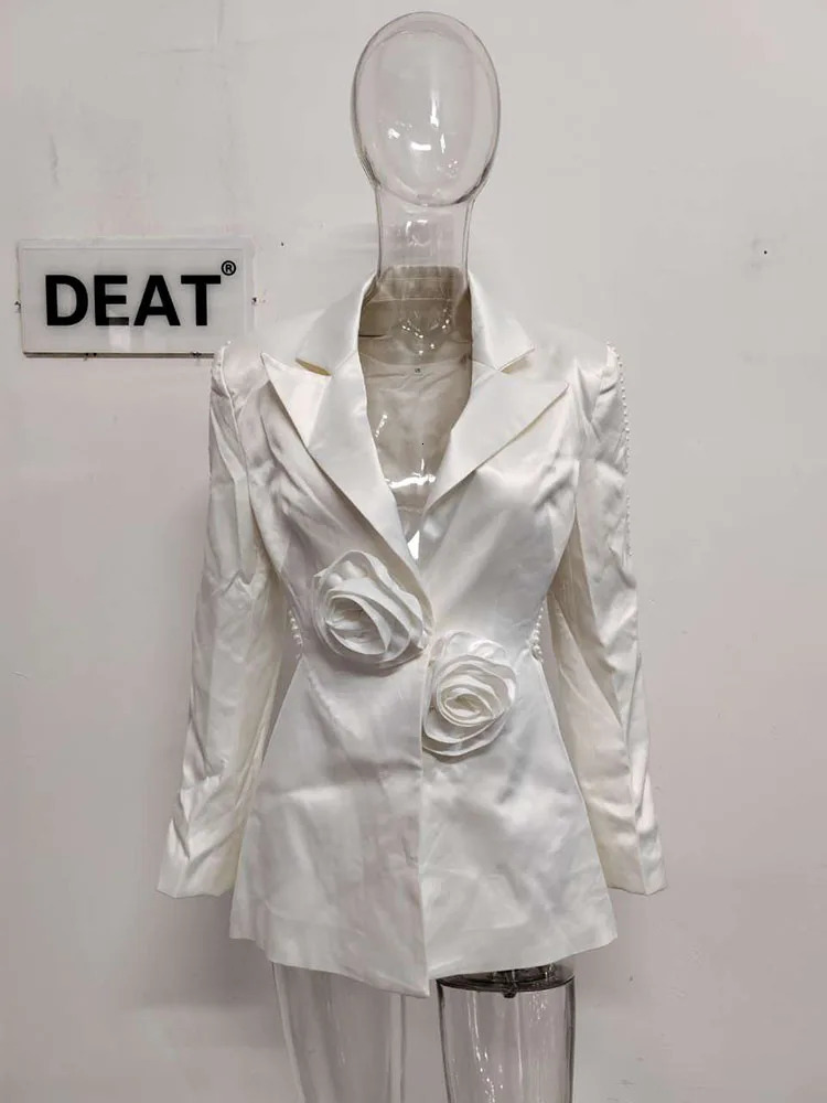 DEAT Fashion Womens Jacket Slotted Hollow Back Neck Long Sleeve 3D Flower Pearl sequin Mesh Pants Spring Style 7AB3522 241115