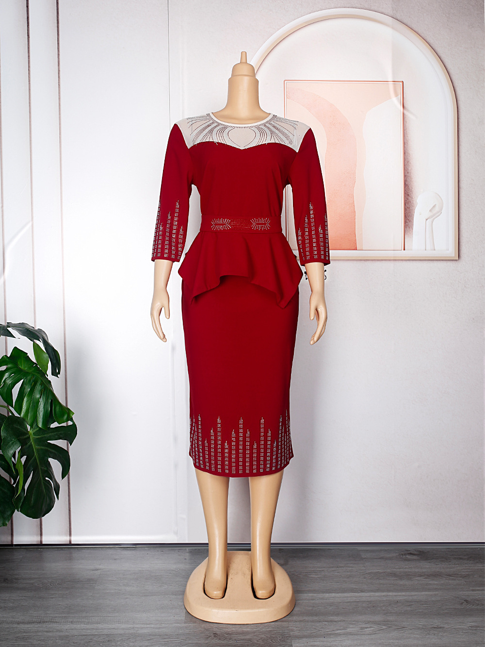 Fashion Womens Large Heavy Duty Diamond Daily OL Solid Color Dress 241116