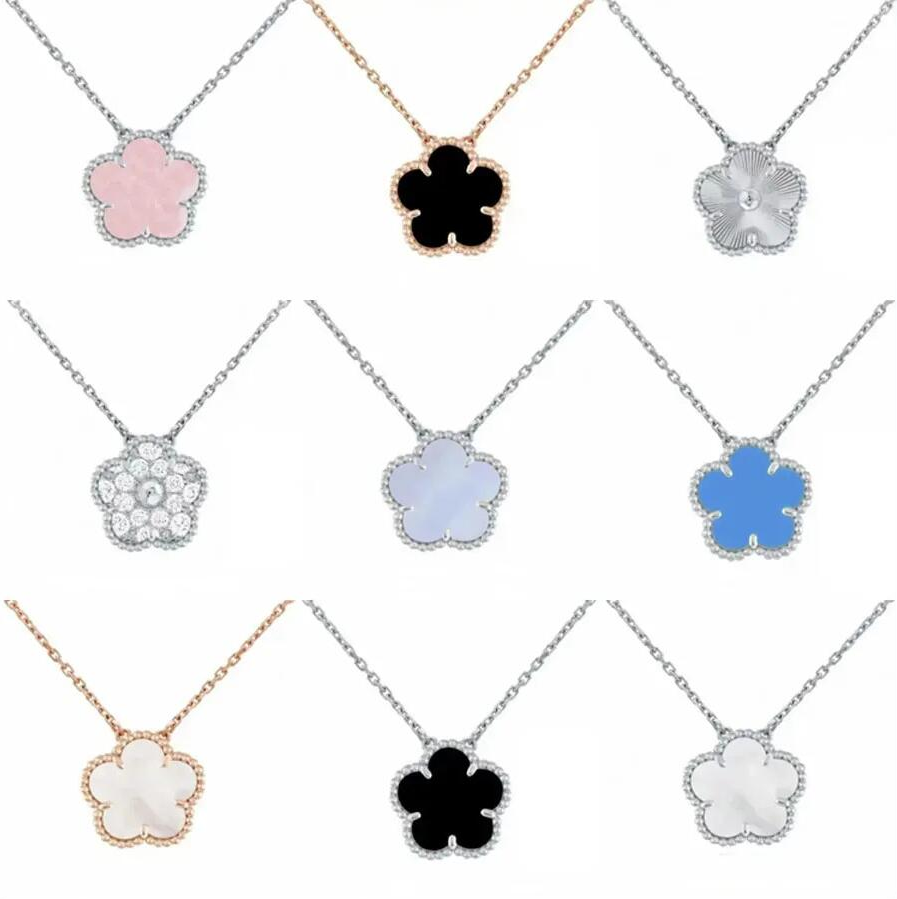 Four Leaf Necklaces Clover Jewelry Flower Necklace 18K Gold Silver Rose Plate Agate Diamond Fashion luxury Classic Charm Chain Wedding Gift Party