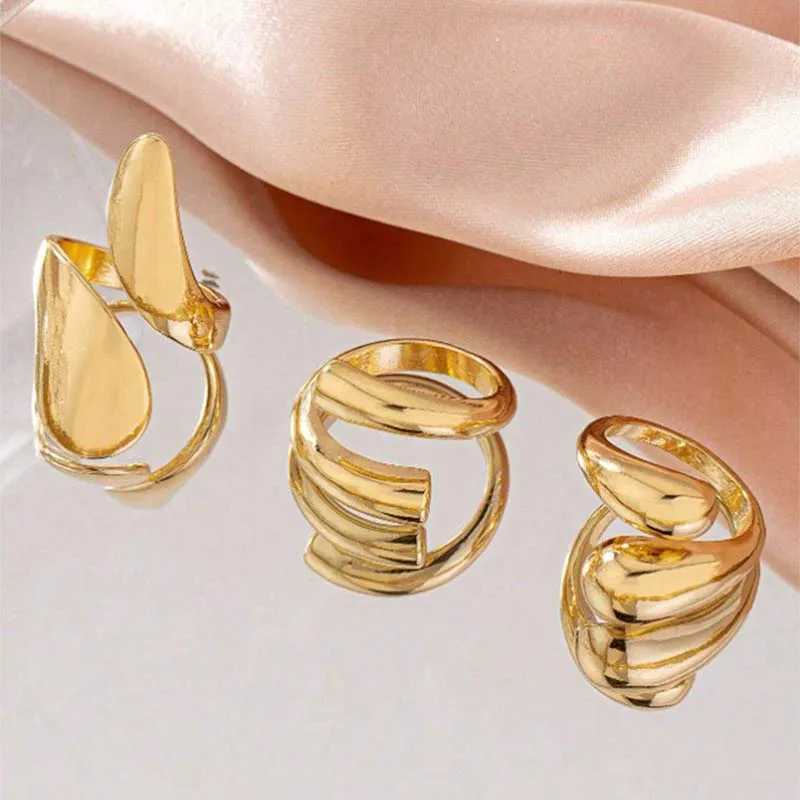 3 pieces/set of retro gold water droplet rings for womens fashion creativity metal smooth geometry adjustable open ring jewelry W250111