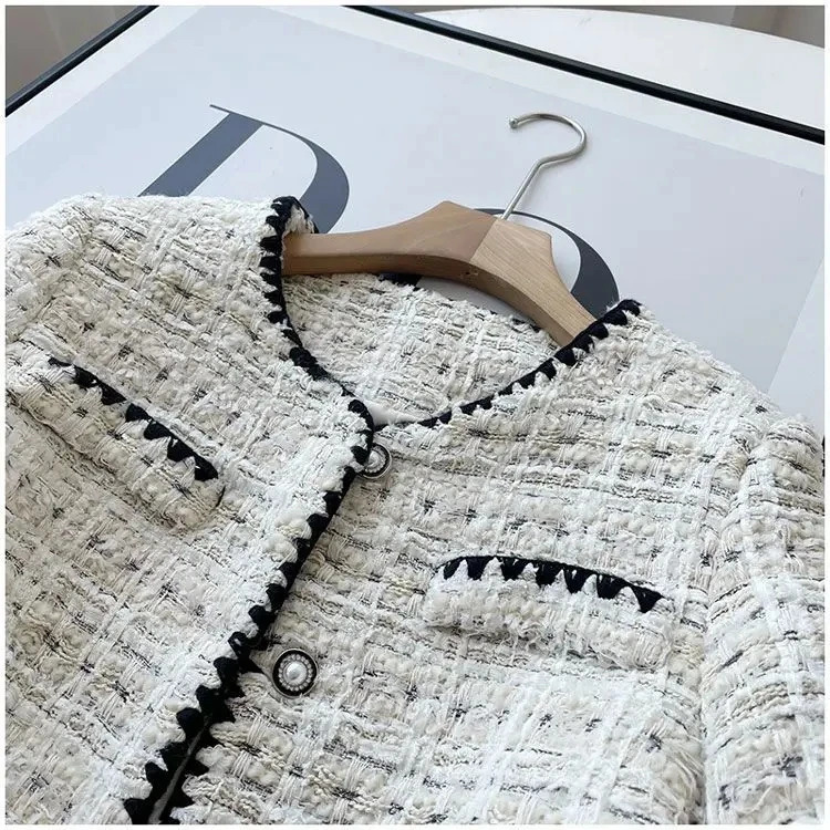 Spring and autumn jacket n fashionable sweet coarse tweed jacket for womens French elegant office womens wool short jacket 241115