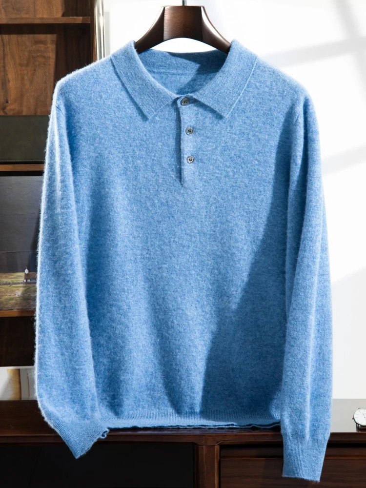 100% pure cashmere sweater with a lapel collar mens polo neck knitted floral patterns highend bottom shirt for business and leisure autumn loose thick