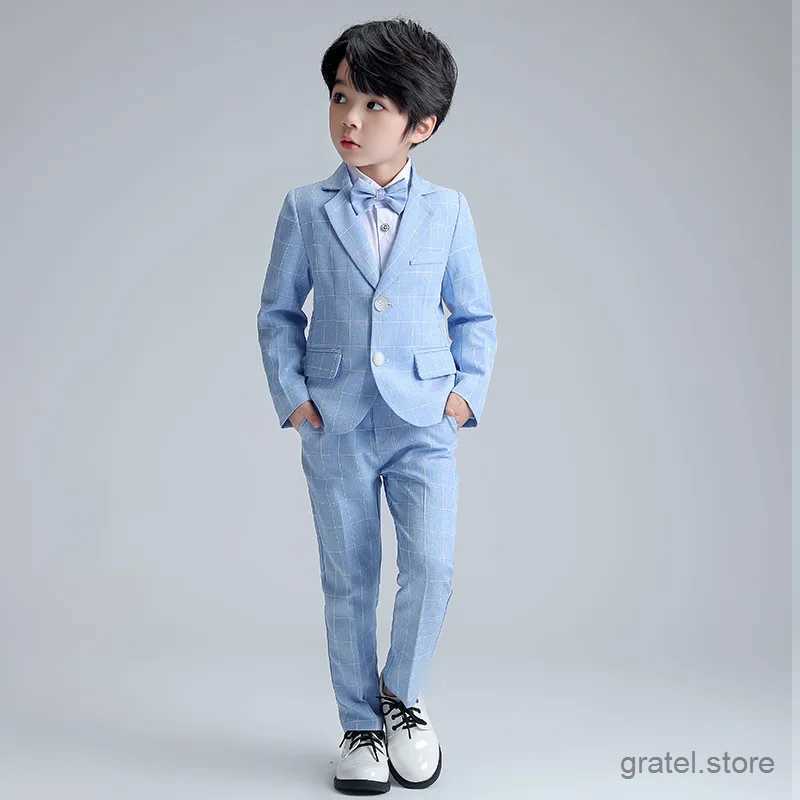 Suits Big Boys Formal Birthday Photograph Suit Kids Pink Jacket Pants Bowtie Wedding Dress Teenager Suit Children Graduation Costume