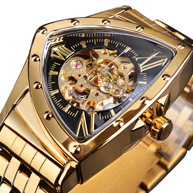 Men's Fashion Casual Skeleton Watch Automatic Mechanical Watch Mineral Strengthened Glass Mirror Diamond Shape Dial Diameter 43*36mm Stainless St