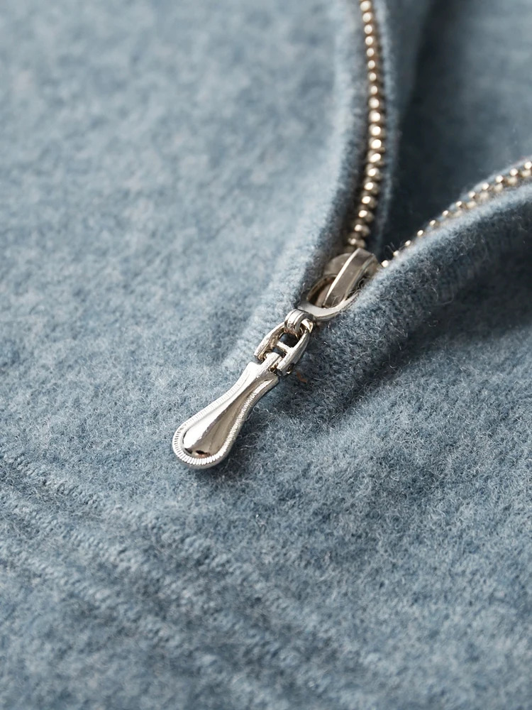 CHICOU Autumn Mens Zipper Plain Collar Cashmere Sweater Intelligent Casual Pulling 100% Merino Wool Knitted Basic Soft Clothing 241115