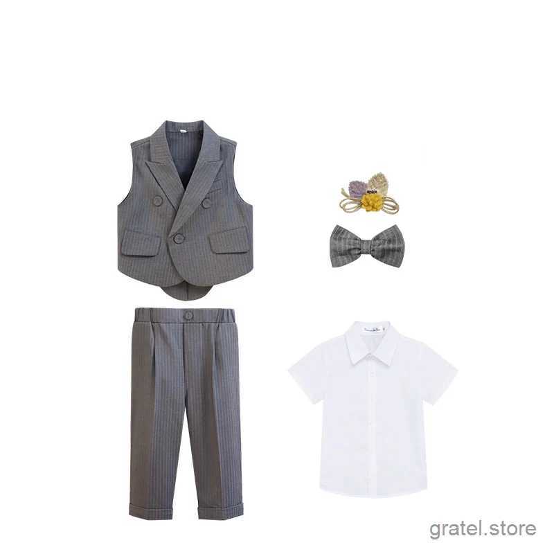 Suits Children Luxurious Gary Photography Suit School Boys Jacket Vest Pants Bowtie Birthday Ceremony Costume Kids Wedding Party Dress