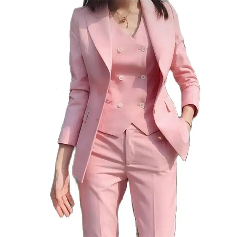 Ultra slim fit womens jacket solid color single chest top lapel formal occasion y 3piece set pants vest full 241115
