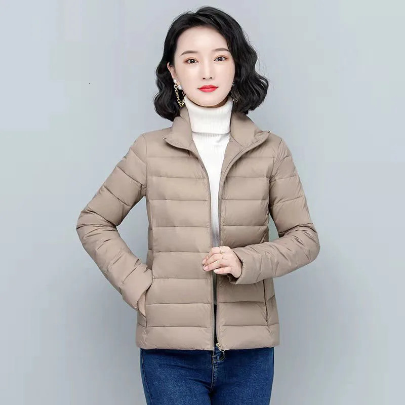 Lightweight Down Cotton Parka Women Korean Zipper Short Quilted Jackets Autumn Winter Warm Standup Collar Padded Outwear 241108