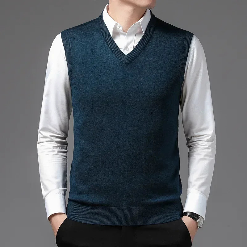Mens Business Casual Outer Wear Warm Sleeveless Sweater Vest Knitted Tops 241115