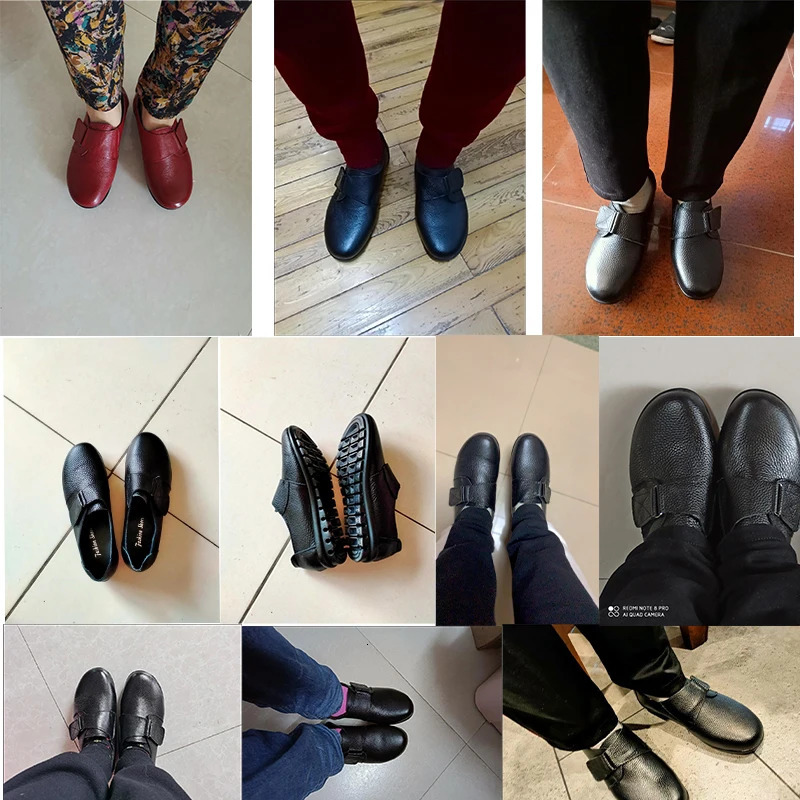 sports shoes womens care shoes womens comfort and health work apartments anti slip wedge leather Moccasins black multi simple shoes 241115