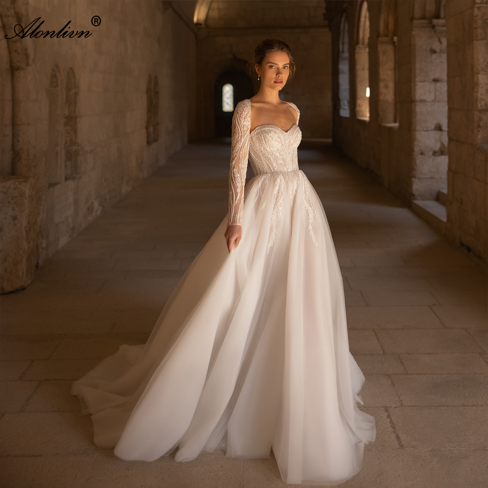 Stunning A-Line Tulle Sweetheart Wedding Dress Beading floral Lace Bridal Gowns Adroned With Delicate sliky Tulle Corset Off The Shoulder Bridal Gowns