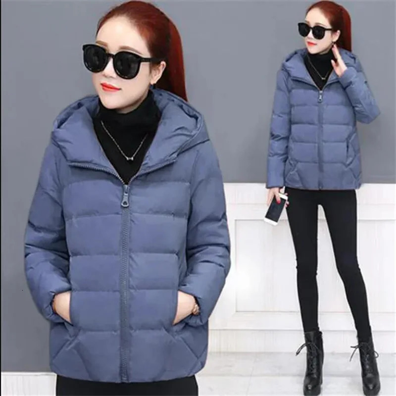 Short Hooded Cotton Jacket Women Parka Coats Autumn Winter Windproof Warm Outwear Solid color Padded 4XL 5XL Zip 241108