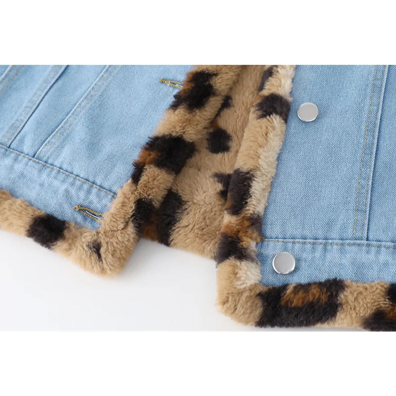 Womens cashmere denim jacket winter long sleeved streetwear fashion n leopard print casual bag jeans jacket 241115
