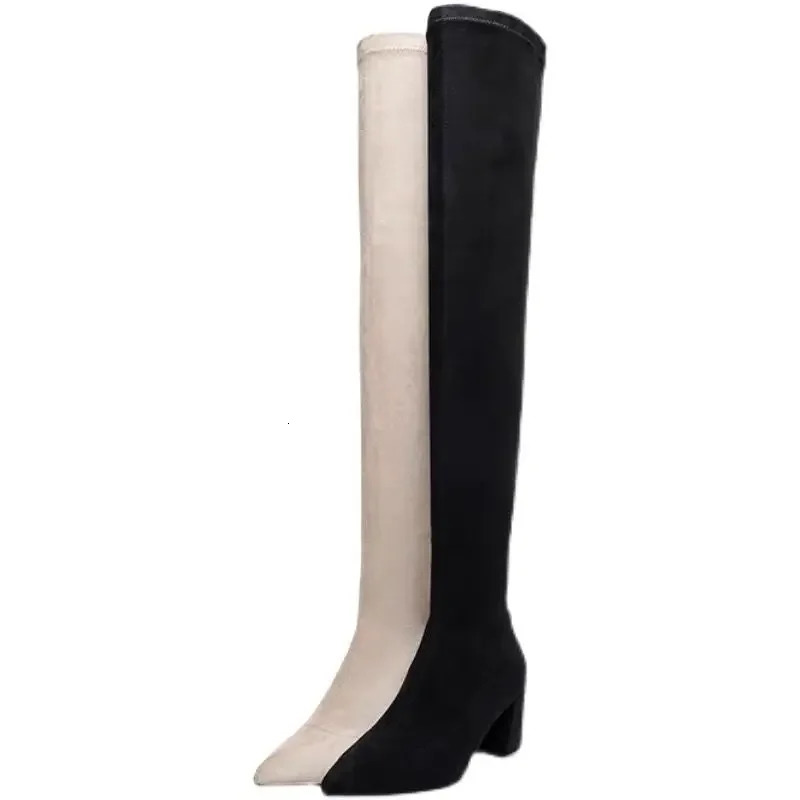Sexy High Heels Womens Winter Fashion Over Knee Warmth Botas Strapless Back Zipper Pump Socks High Heels 241115