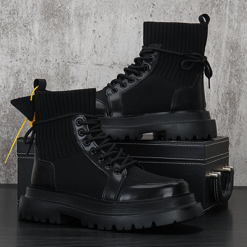 Street Style Thick Sole Man Fashion Sock For Men Breathable Height Increased High Top Male Platform Boots Green Black