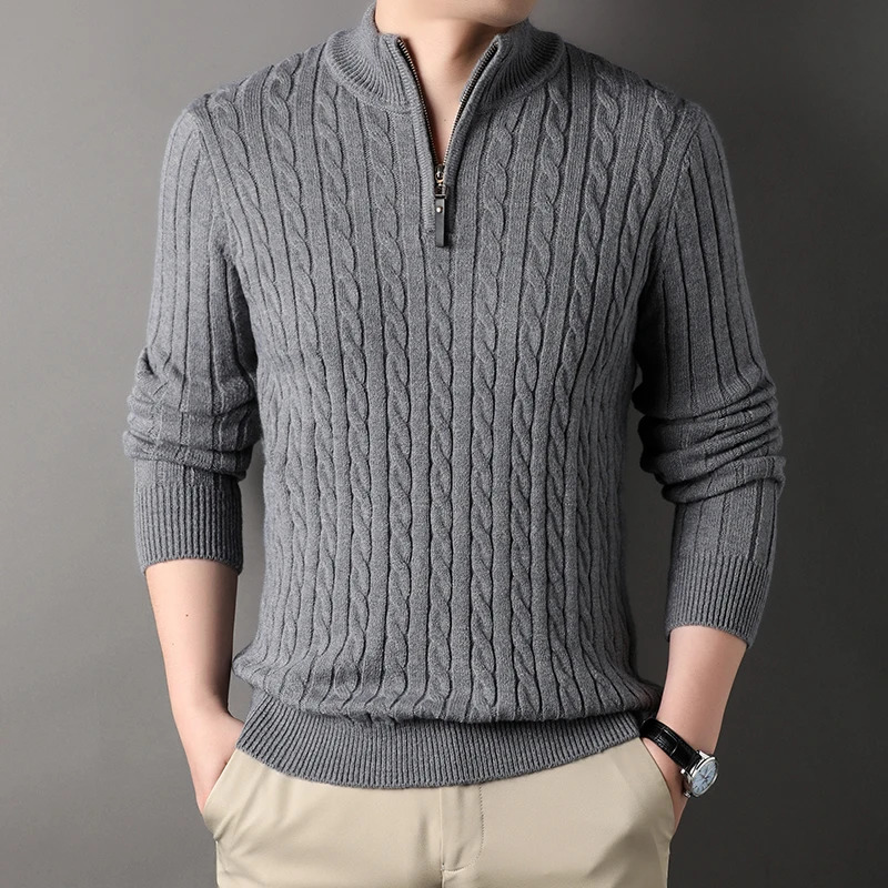 Winter Mens Quarter Zipper Sweatshirt Slim fit Casual Knitted Turtle Neck Pulling Plain Neck Polo Shirt 241112