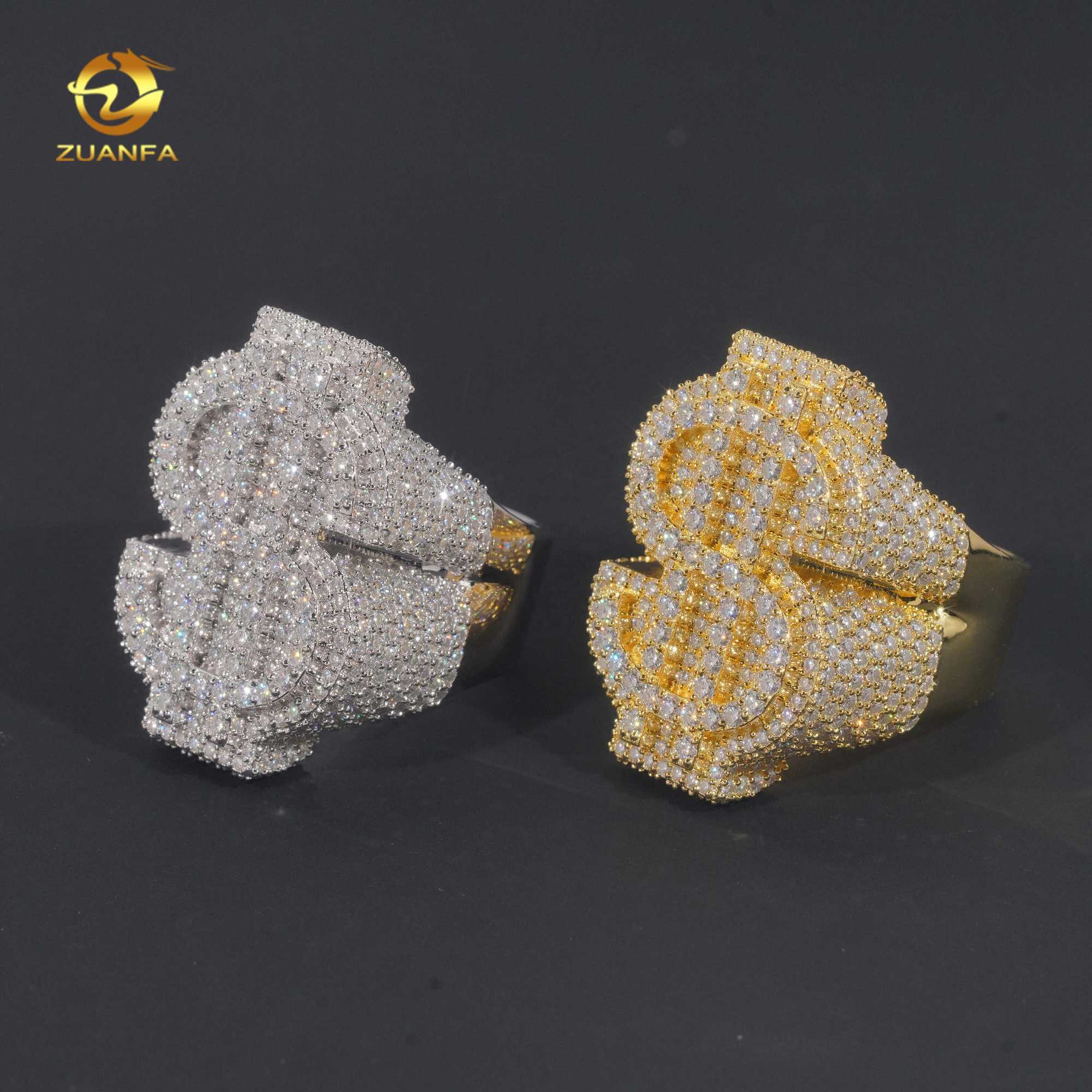 Silver 925 mens rings fine jewelry iced out vvs moissanite custom hip hop lab diamond jewelry dollar ring