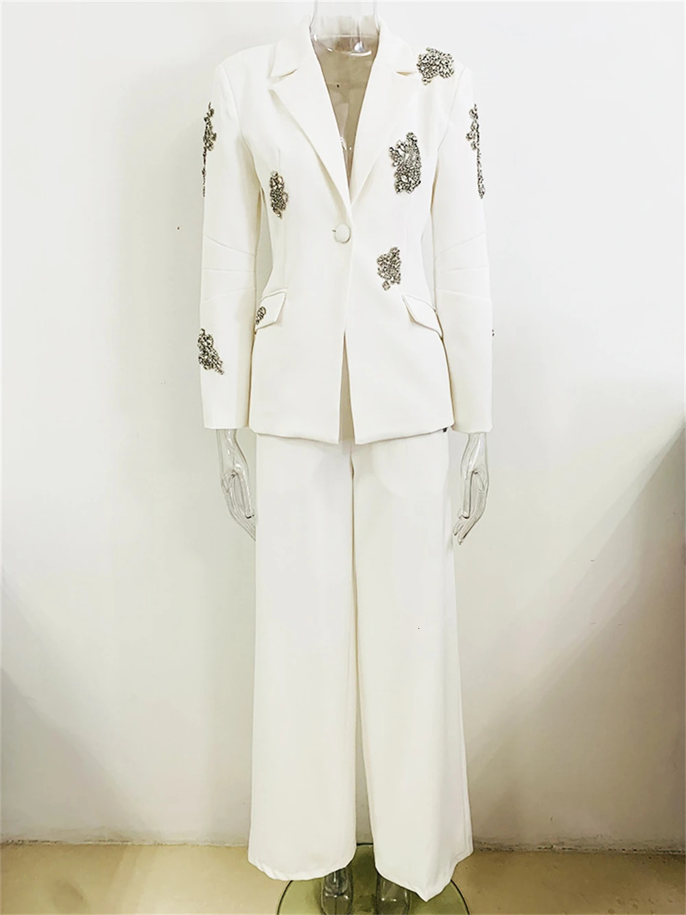 Lanjia- Two Piece Womens Fashion Set Rhie Decal Ultrathin Fit Jacket Wide Leg Pants In Stock 241115 406F2