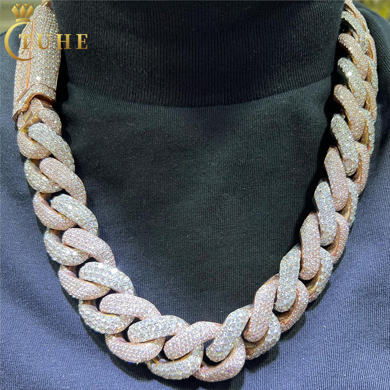 Personalized Custom Buckle 25mm 2 Tones Sterling Sier Vvs Moissanite Dia Iced Out Heavy Cuban Link Chain Necklace