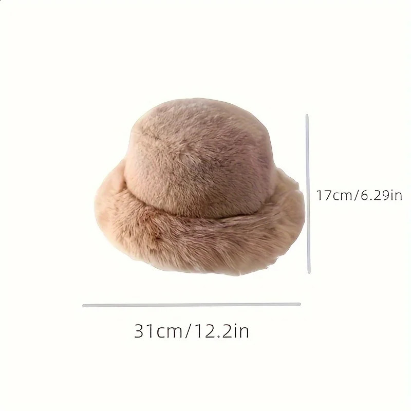 Fashion Faux Fur Big Bucket Hat for Women Russian Cossack Fluffy Winter Wrap Fuzzy Oversized Pink Wine Red 241116