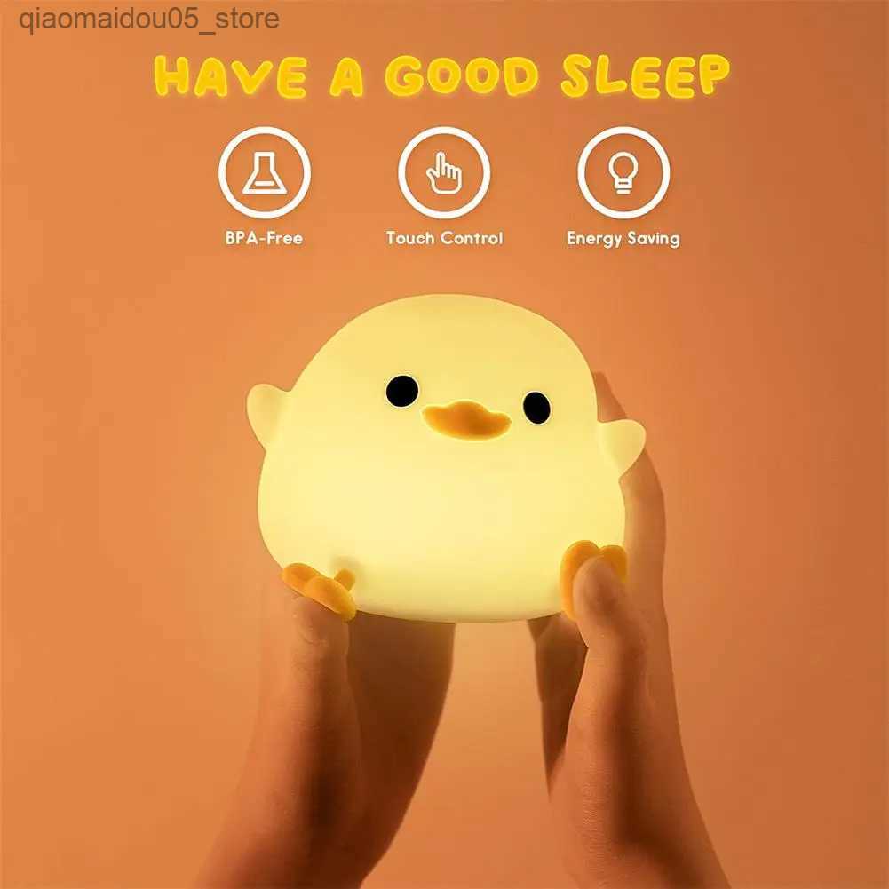 Lamps Shades LED cute bean duck night light with touch sensor rechargeable desk lamp bedroom living light Q240416