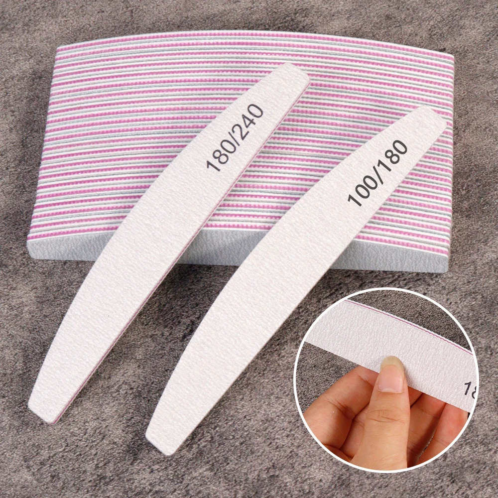 50Pcs Semilune Curved Buffer Block Nail File 100/180 180/240 Grit Sandpaper Durable File Nails Tool For UV Gel Polisher File 241115