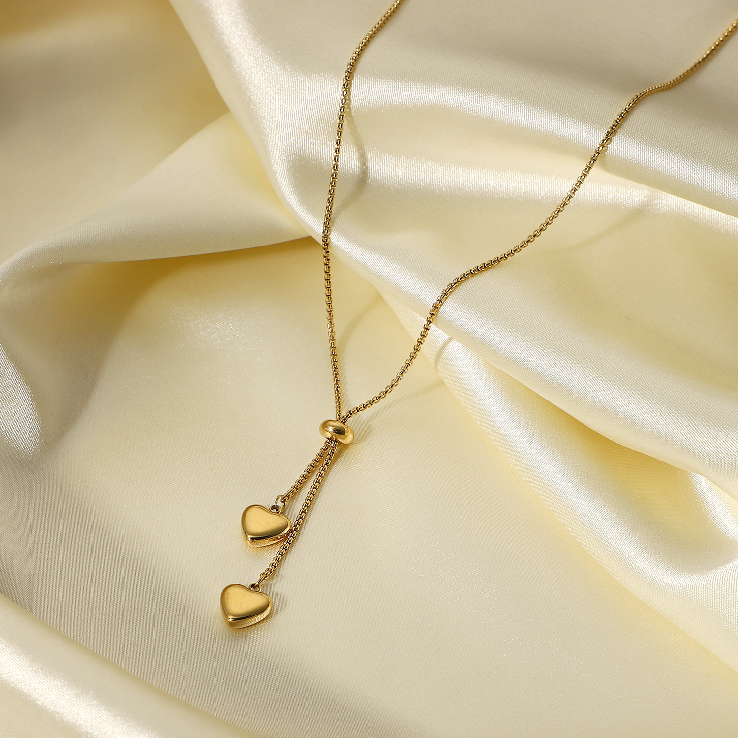 Designer Trendy Titanium Steel Necklace for Women Plated with 14K Gold Y-shaped Rope Chain Two Love Pendant Necklaces Free Shipping Wholesale