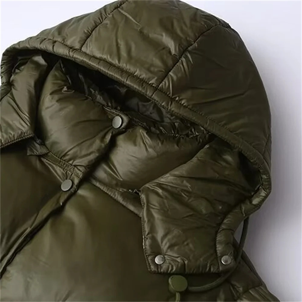 TRAF 2024 Autumn Product Womens Casual Stand up Collar Hooded Long Sleeve Loose Breadwear Short Cotton Jacket Coat 241115
