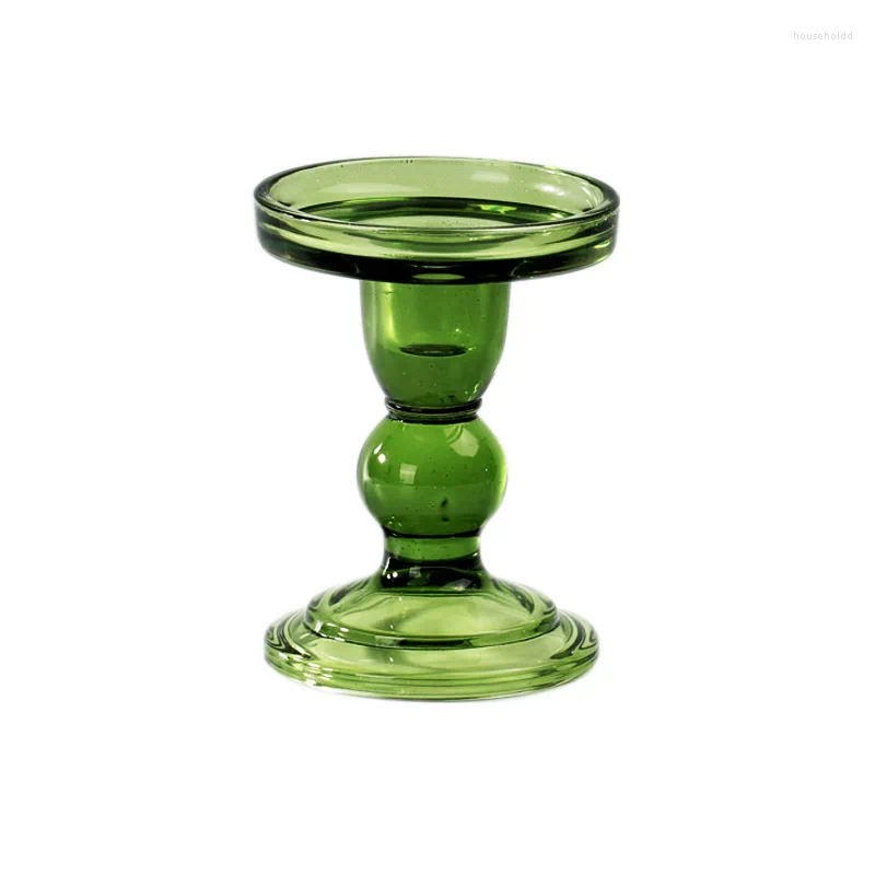 Candle Holders Green Glass Candlestick Decoration Accessories Vintage Crystal Wedding Decorative Home Decor