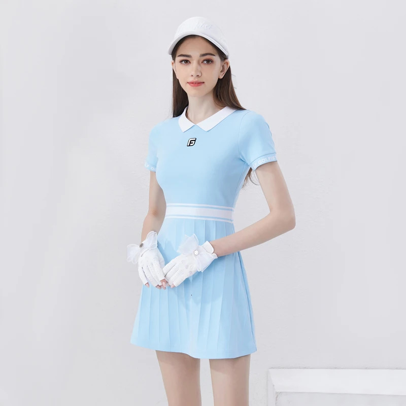 Sytle Golf Womens Kniteed Dress with Lapel Slim Fit Causal Sportswear Skirt Tennis Clothing 240416