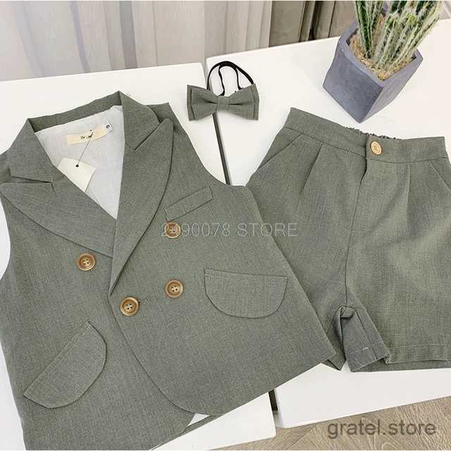 Suits Flower Boys Formal Gentleman Suit Vest +Shorts 2pcs Kids Wedding Clothing Set Children Piano Prom Dance Performance Costume